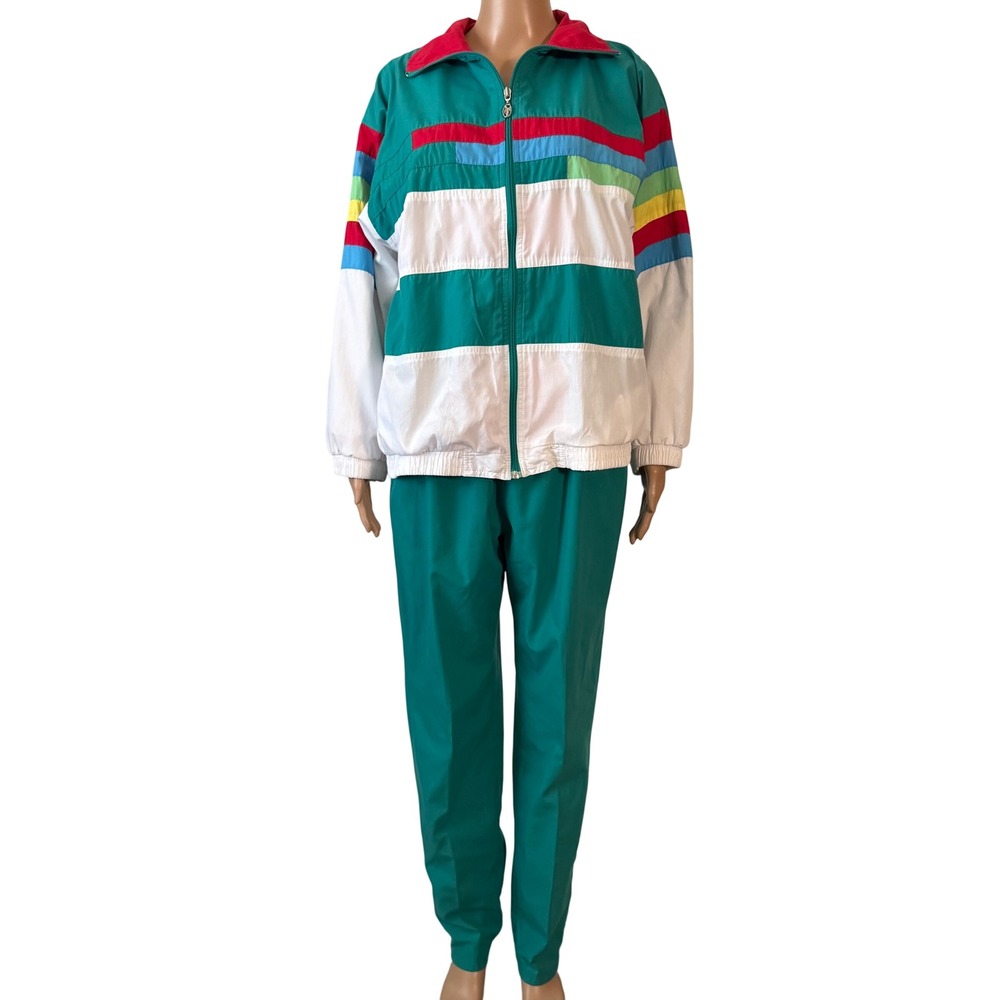 Lavon Vintage Colorblock Tracksuit Set Teal White Red Yellow Men's Medium